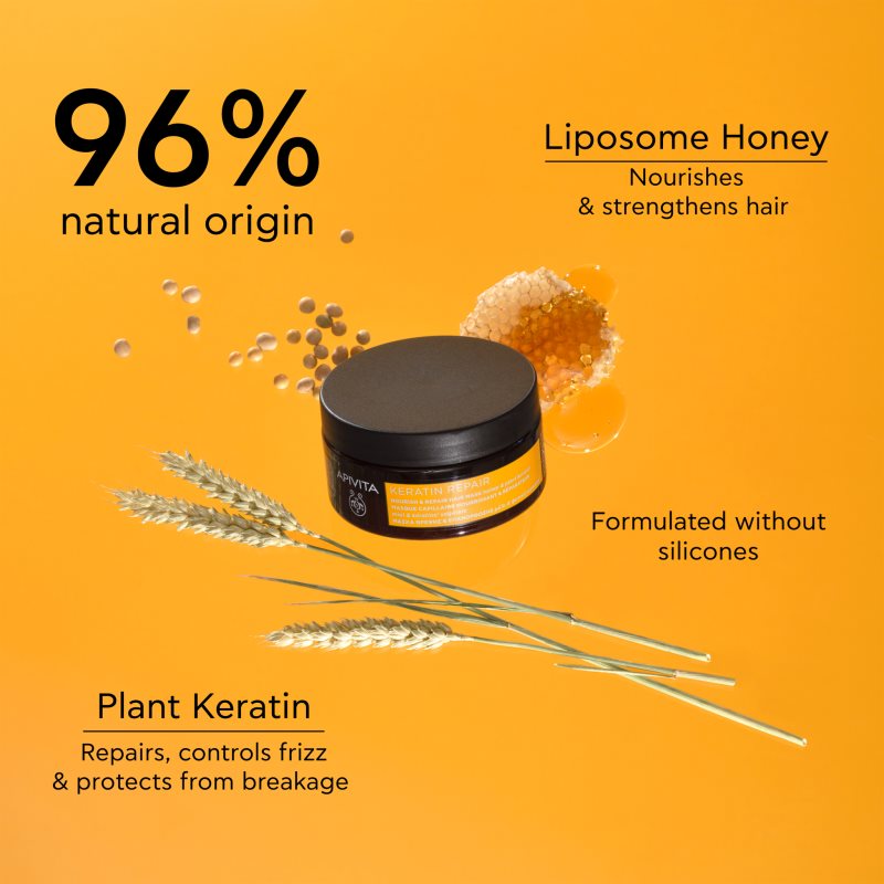 Apivita Keratin Repair Nourish Repair Hair Mask Masque Rénovateur Pour Cheveux Abîmés à La Kératine 200 Ml