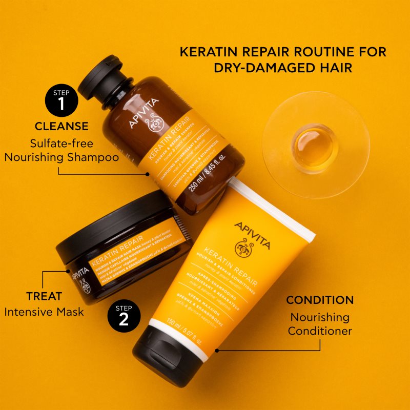 Apivita Keratin Repair Nourish Repair Hair Mask Masque Rénovateur Pour Cheveux Abîmés à La Kératine 200 Ml