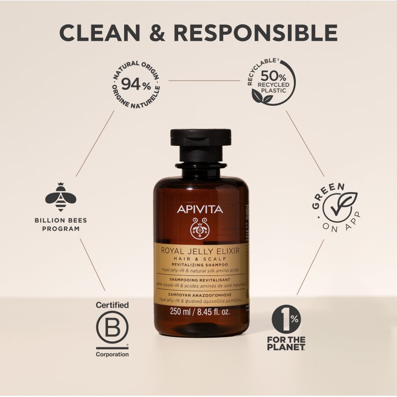 Apivita Royal Jelly Elixir Revitalizing Shampoo revitalizační šampon proti příznakům stárnutí vlasů 250 ml (obrázek 9)