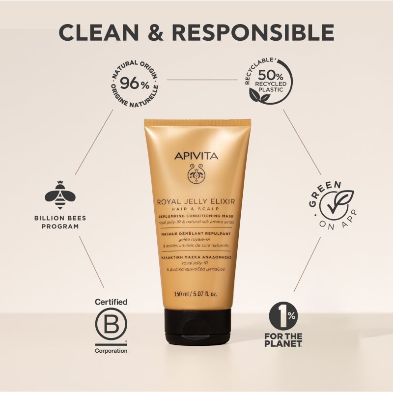Apivita Royal Jelly Elixir Replumping Conditioning Mask kondicionér a maska 2 v 1 150 ml (obrázek 9)