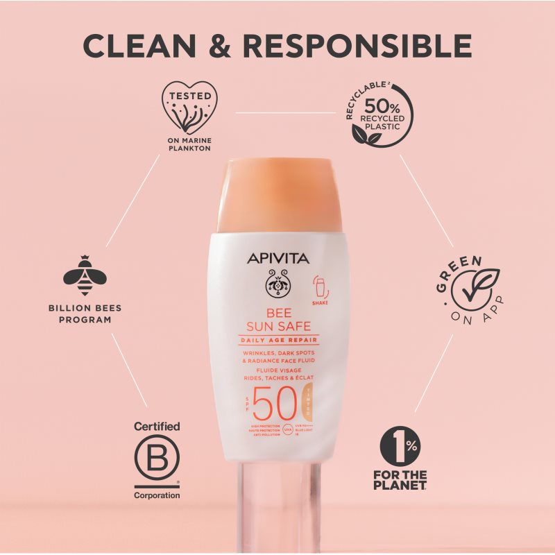 Apivita Bee Sun Safe Daily Age Repair Tinted Fluid SPF50 tónovací ochranný krém SPF 50 50 ml (obrázek 8)