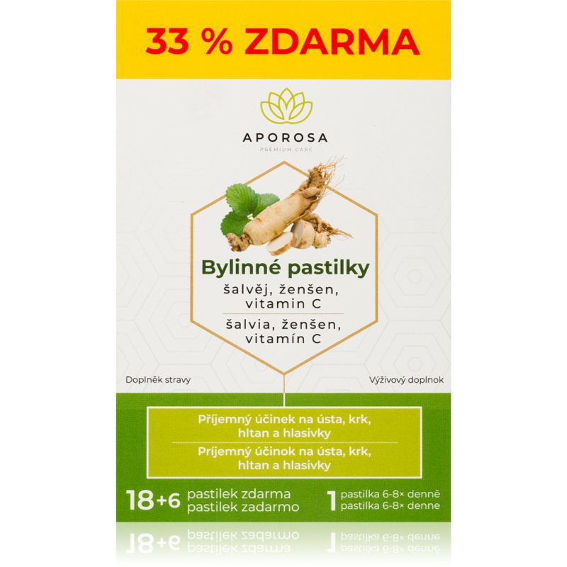 Aporosa Bylinné pastilky šalvěj, ženšen, vitamin C pastilky pre normálnu funkciu dýchacieho systému 24 ks kúpite na Notino.sk