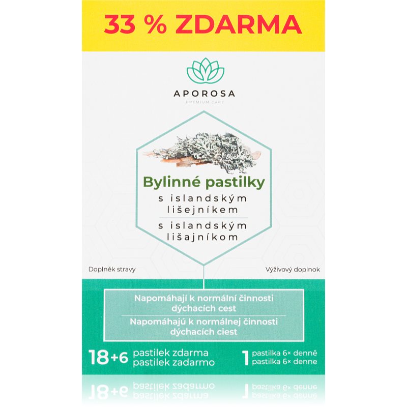 Aporosa Bylinné pastilky s islandským lišejníkem pastilky na podporu zdravia dýchacích ciest 24 ks