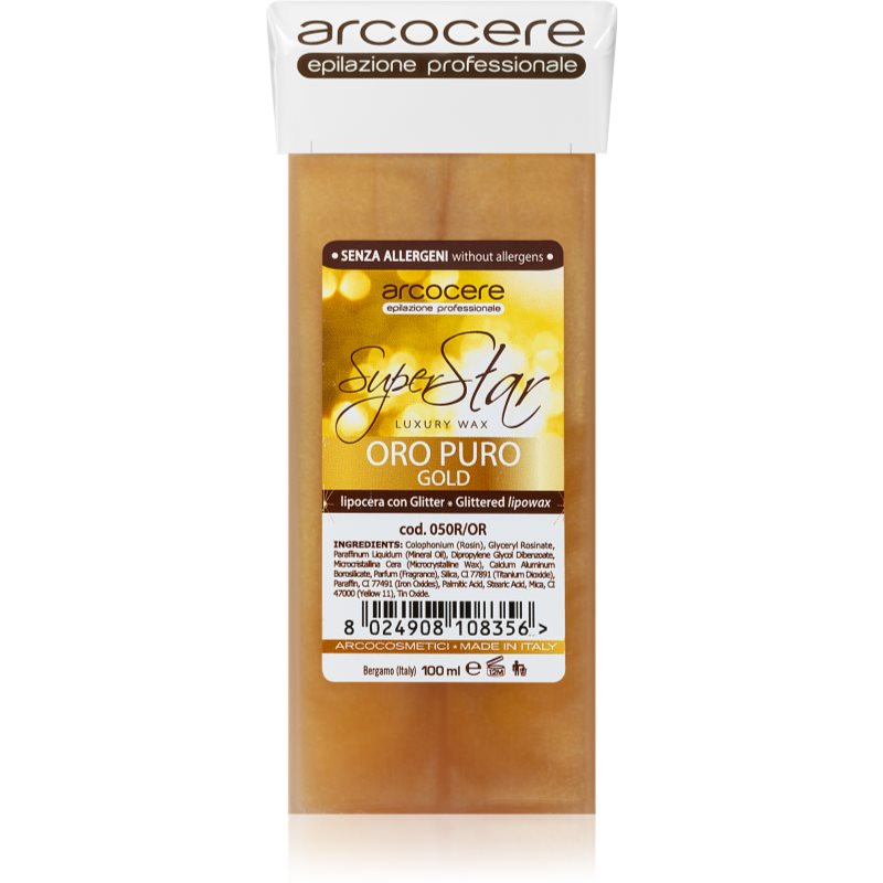 Arcocere Professional Wax Oro Puro Gold plaukelių šalinimo vaškas su blizgučiais užpildas 100 ml