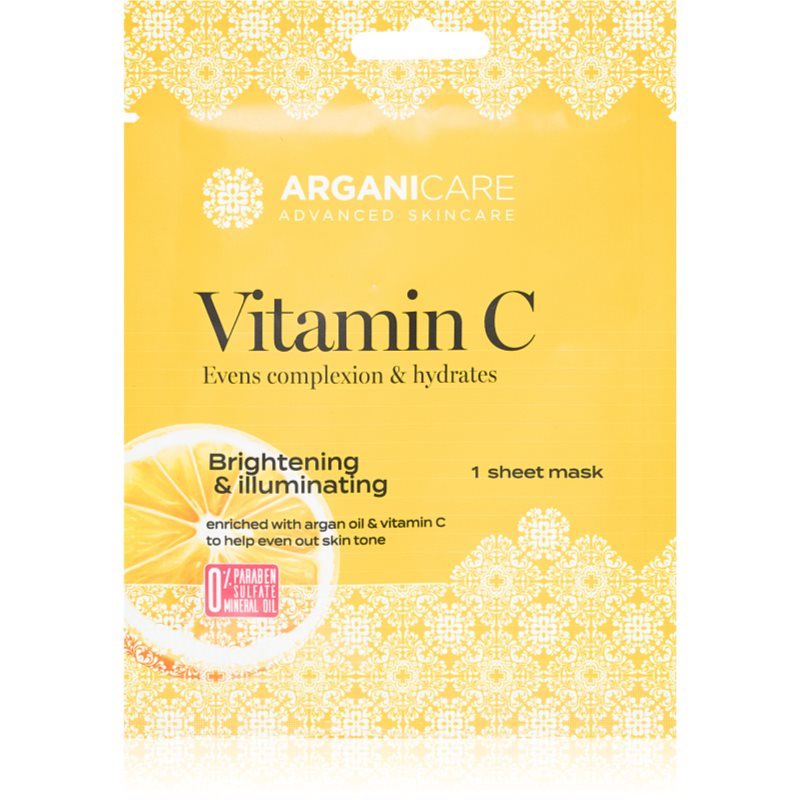 Arganicare Vitamin C Sheet Mask arcmaszk bőrvilágosító hatással C vitamin 1 db