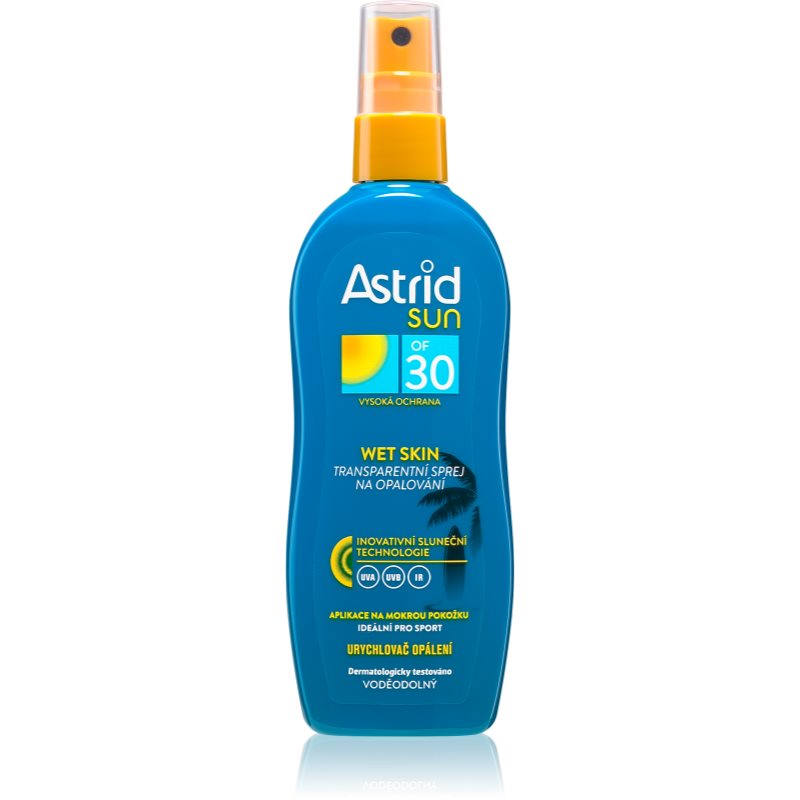

Astrid Sun Wet Skin прозорий спрей для засмаги SPF 30