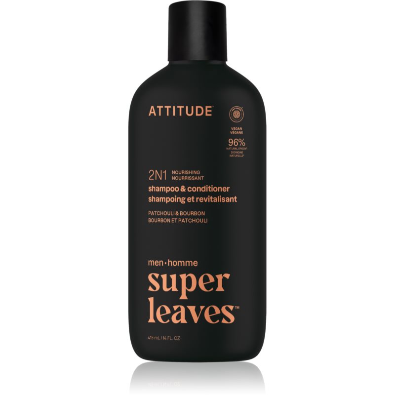 Attitude Super Leaves Men's Shampoo and Conditioner 2-in-1 šampon a kondicionér 2 v 1 pro muže Patchouli & Bourbon 415 ml