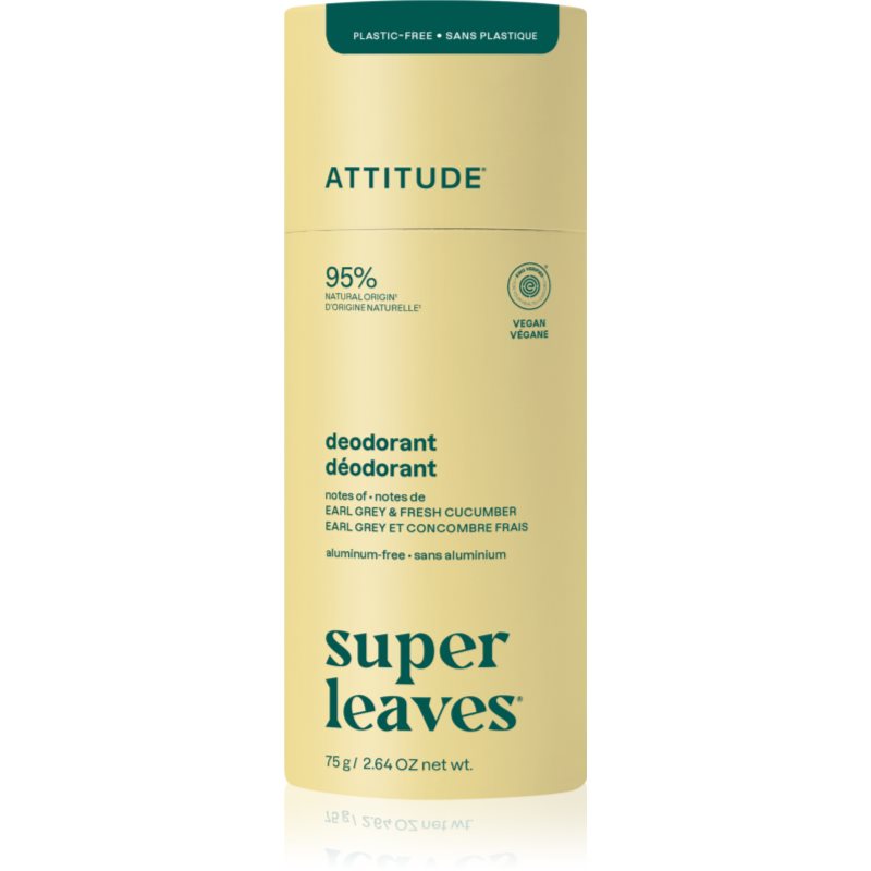 Attitude Super Leaves Natural Deodorant prírodný tuhý dezodorant bez hliníka Earl Grey & Cucumber 75 g