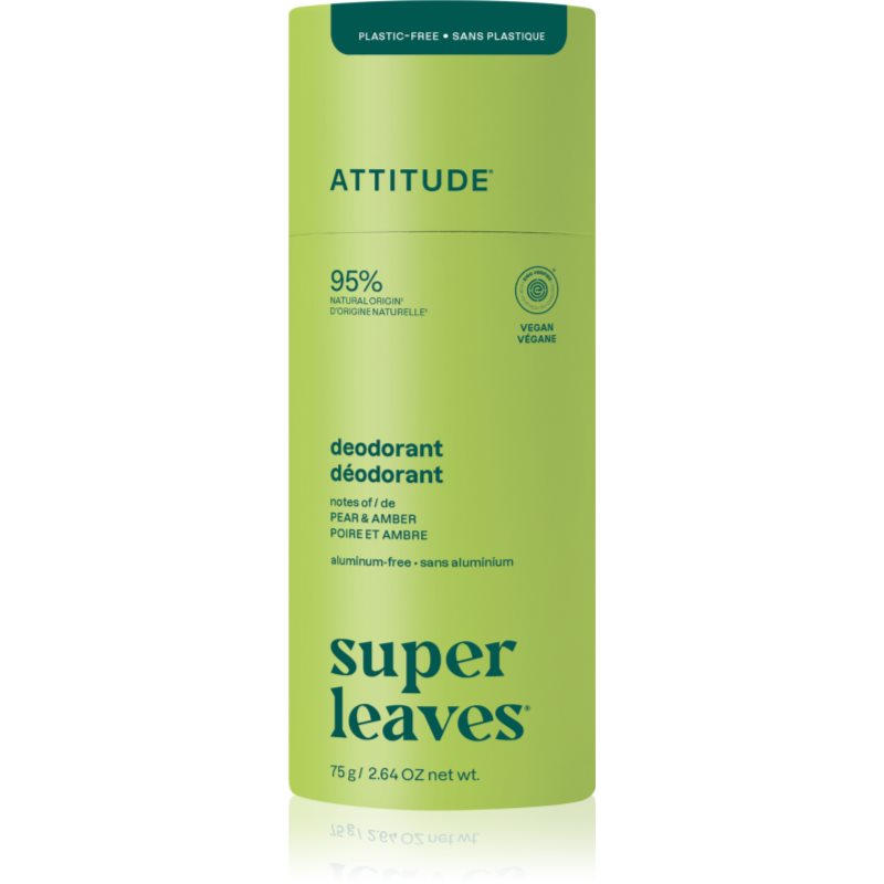 Attitude Super Leaves Natural Deodorant prírodný tuhý dezodorant bez hliníka Pear & Amber 75 g