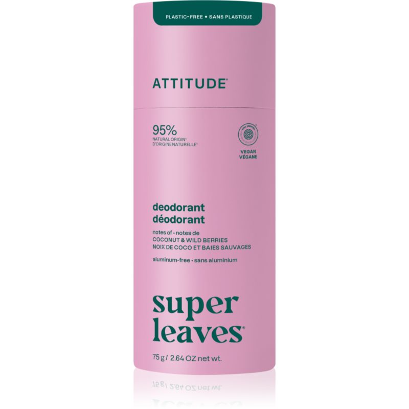 Attitude Super Leaves Natural Deodorant prírodný tuhý dezodorant bez hliníka Coconut & Wild Berries 75 g