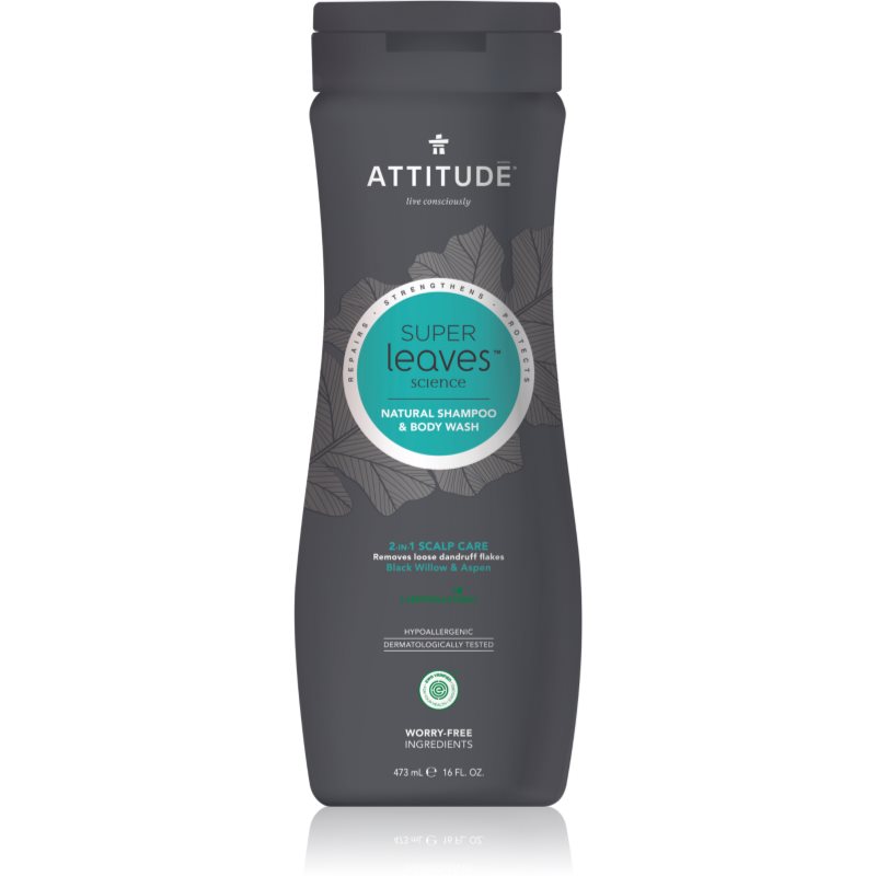 Attitude Super Leaves Scalp Care Black Willow & Aspen sprchový gél a šampón 2 v 1 pre mužov 473 ml
