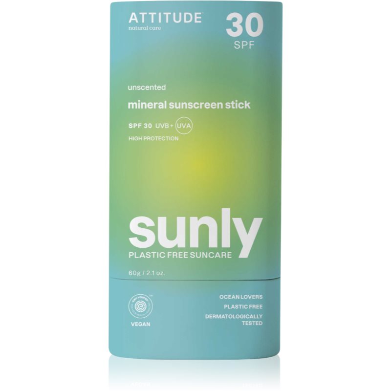 Attitude Sunly Sunscreen Stick mineralische Sonnencreme in der Form eines Stiftes SPF 30 Unscented 60 g