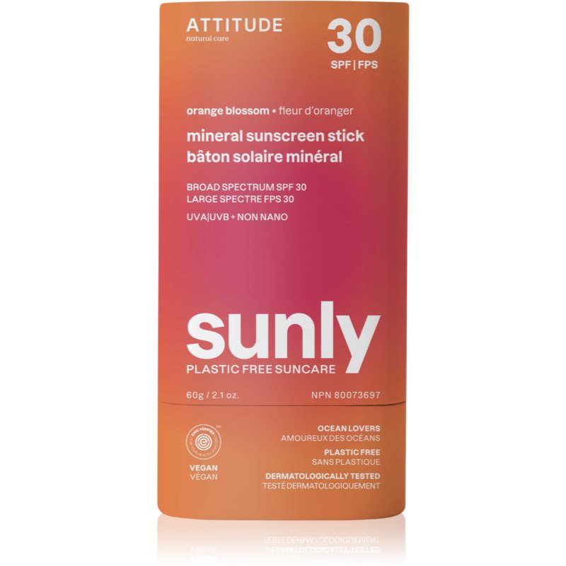 Attitude Attitude Sunly Orange Blossom μεταλλική αντηλιακή κρέμα σε στικ SPF 30 60 γρ