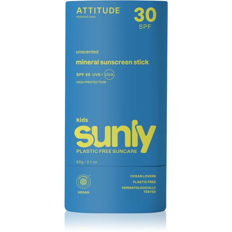 Attitude Sunly Kids Sunscreen Stick minerální krém na opalování v tyčince pro děti SPF 30 60 g