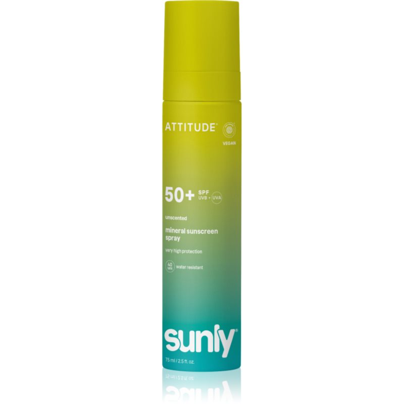 Attitude Sunly Mineral Sunscreen Spray SPF 50+ minerální sprej na opalování bez parfemace SPF 50+ 75 ml