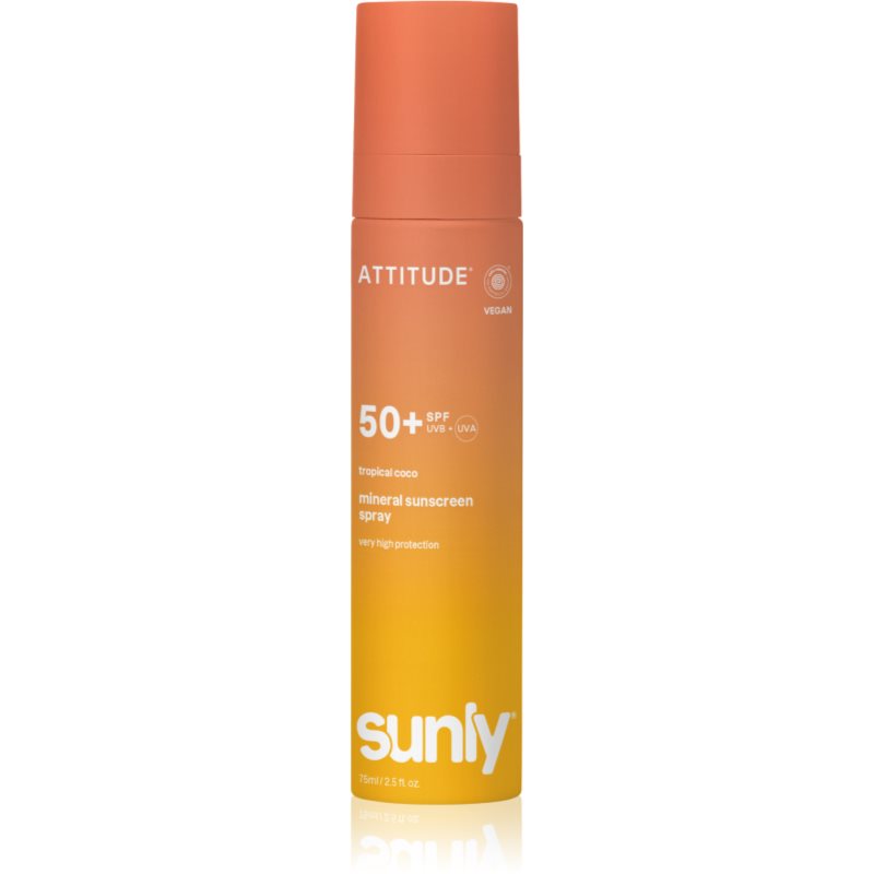 Attitude Sunly Tropical Coco minerální sprej na opalování SPF 50+ 75 ml