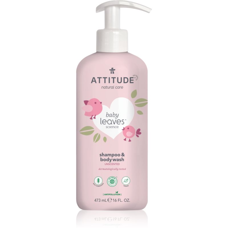 Attitude Baby Leaves Unscented gel za prhanje in šampon 2v1 za otroke 473 ml
