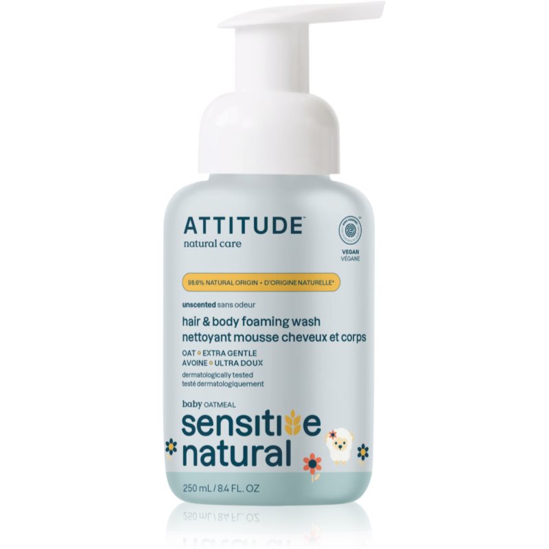 Attitude Sensitive Natural Baby Oatmeal šampon a mycí gel 2 v 1 pro citlivou pokožku pro děti 250 ml
