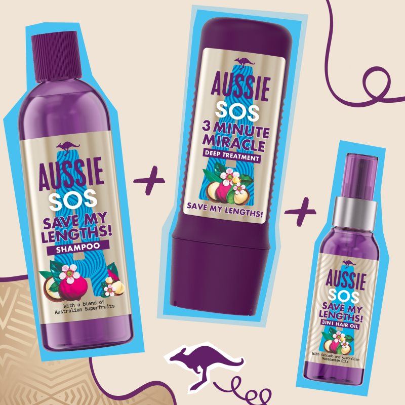 Aussie SOS Save My Lengths! Regenerating Shampoo For Weak And Damaged Hair For Women 290 Ml