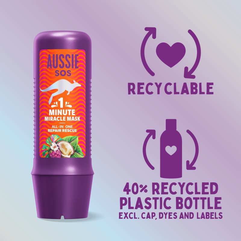 Aussie 1 Minute Miracle Repair Rescue Masque Nourrissant Intense Pour Cheveux Secs Et Abîmés 250 Ml