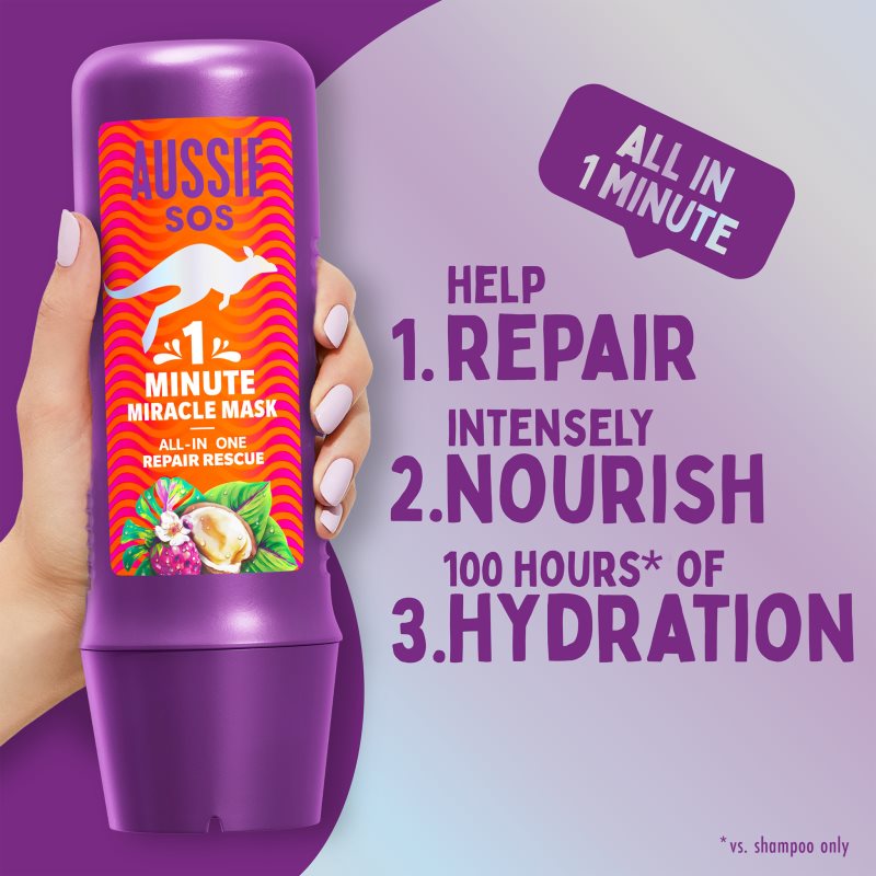 Aussie 1 Minute Miracle Repair Rescue Masque Nourrissant Intense Pour Cheveux Secs Et Abîmés 250 Ml