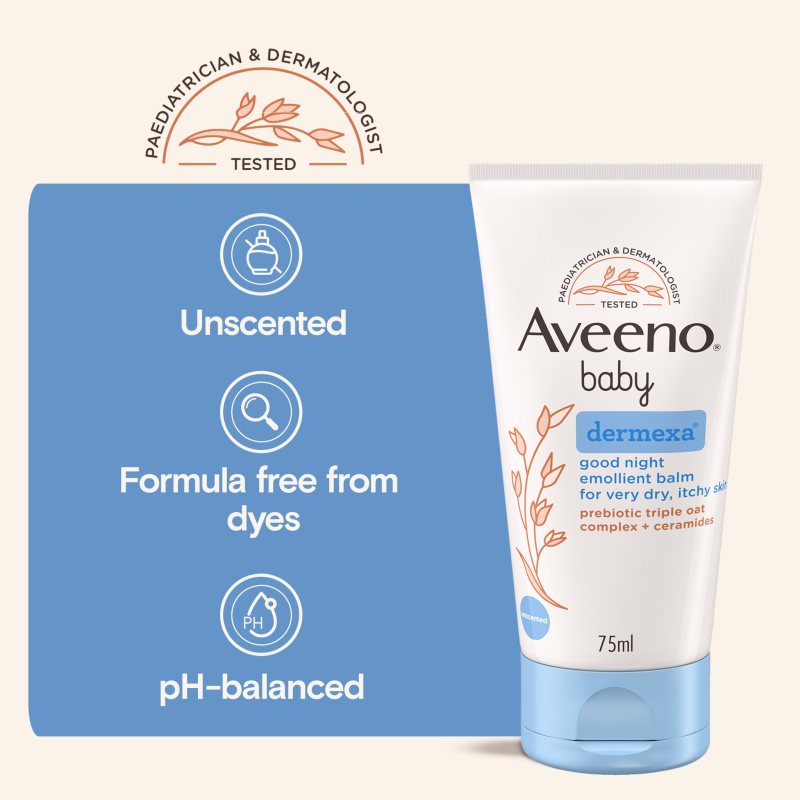 Aveeno Baby Dermexa Zvláčňujúci balzam na dobrú noc 75 ml (obrázok 5)