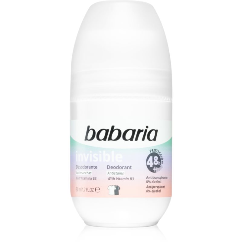 Babaria Deodorant Invisible antiperspirant roll-on proti bielym a žltým škvrnám 50 ml