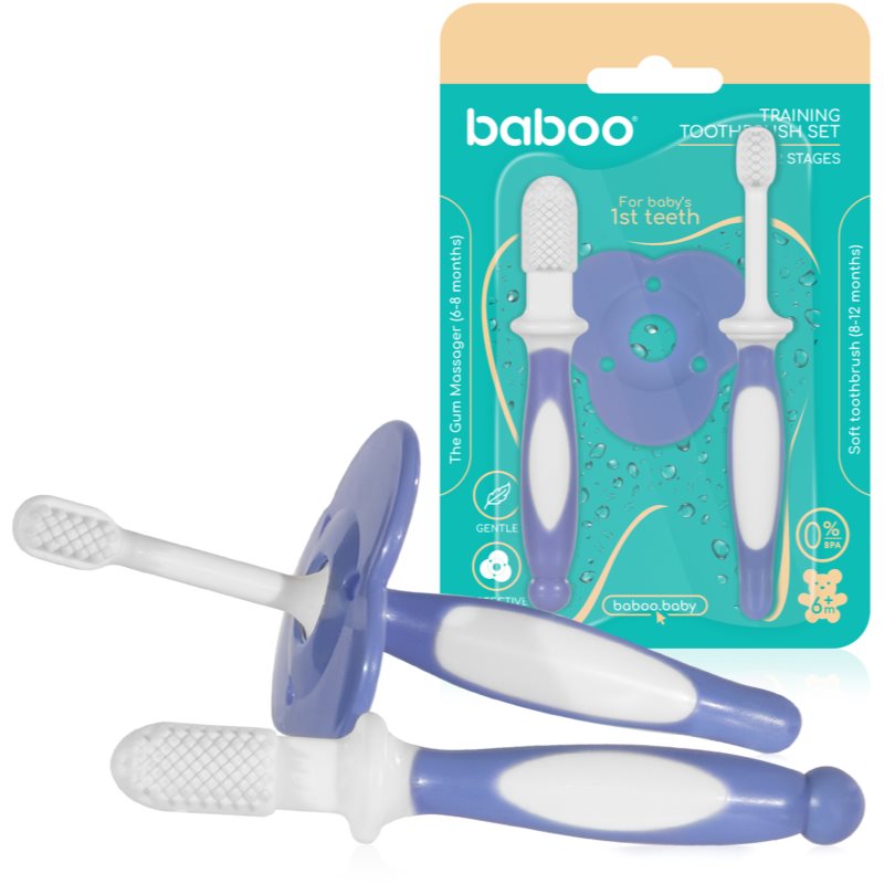 Baboo Toothbrush Set sada zubnej starostlivosti pre bábätká Blue Haze, 6m  3 ks