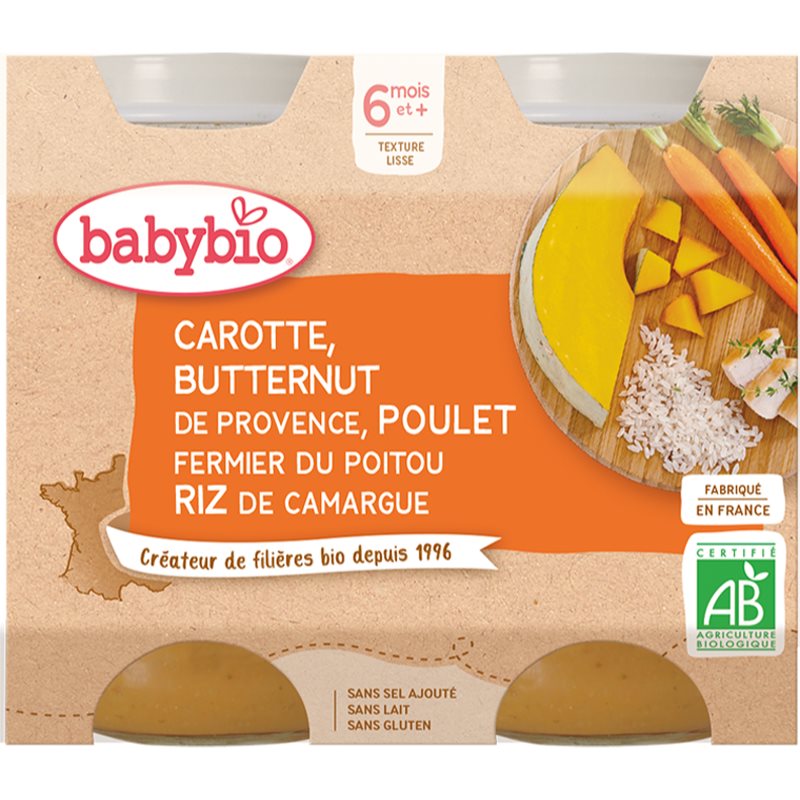 Babybio BIO mrkva s maslovou tekvicou, kuraťom a ryžou detský príkrm 2x200 g