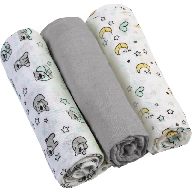 BabyOno Diaper Super Soft medžiaginės sauskelnės Grey 70 × 70 cm 3 vnt.