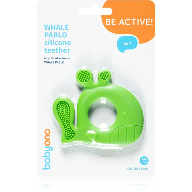 BabyOno Be Active kramtomas žaislas 6m+ Whale Pablo Green 1 vnt.