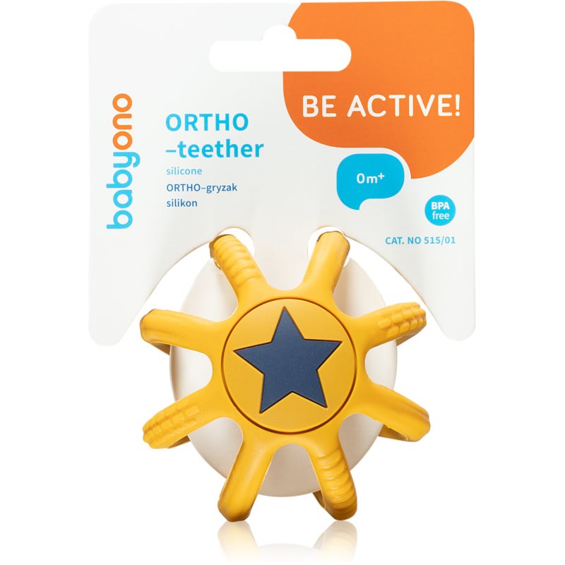 BabyOno Be Active Ortho Chew Toy For Children From Birth Yellow 1 Pc