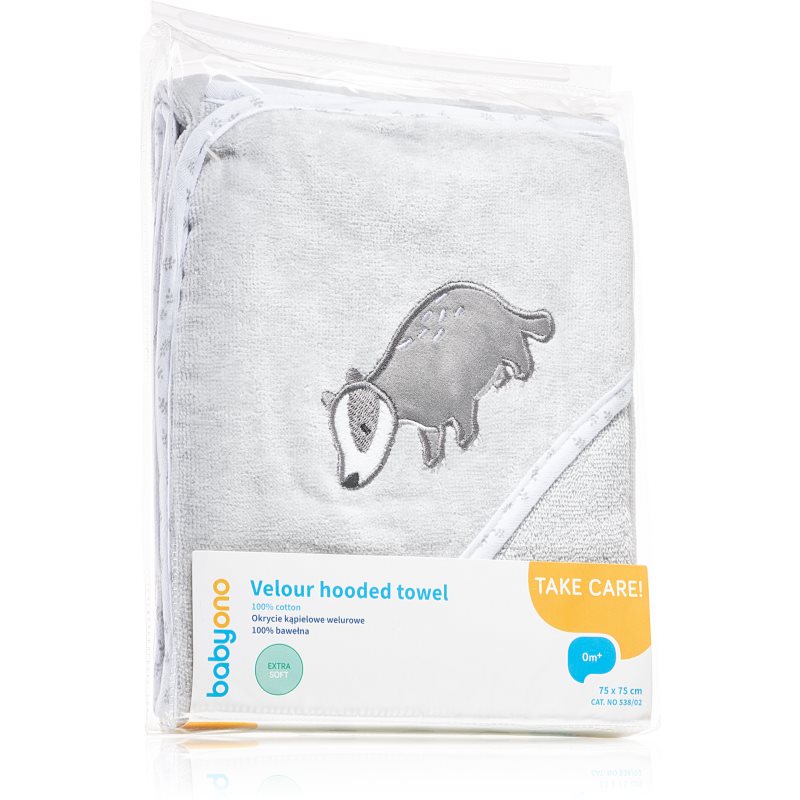 BabyOno Towel Velour osuška s kapucí extra soft Grey 76x76 cm