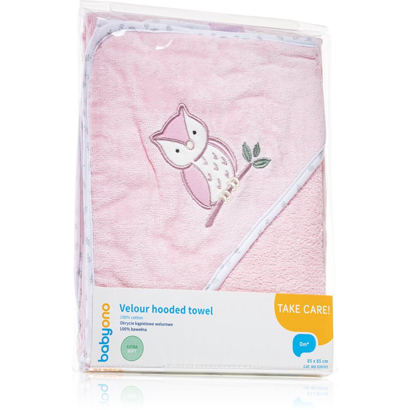 BabyOno Towel Velour osuška s kapucí pro děti od narození Pink 85x85 cm