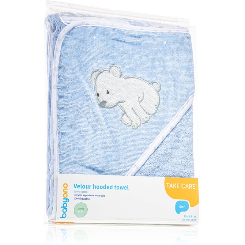 BabyOno Towel Velour osuška s kapucí pro děti od narození Blue 85x85 cm