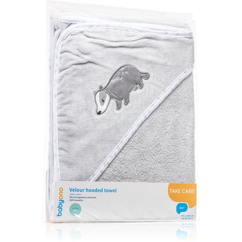 BabyOno Towel Velour хавлия с качулка Grey 100x100 см