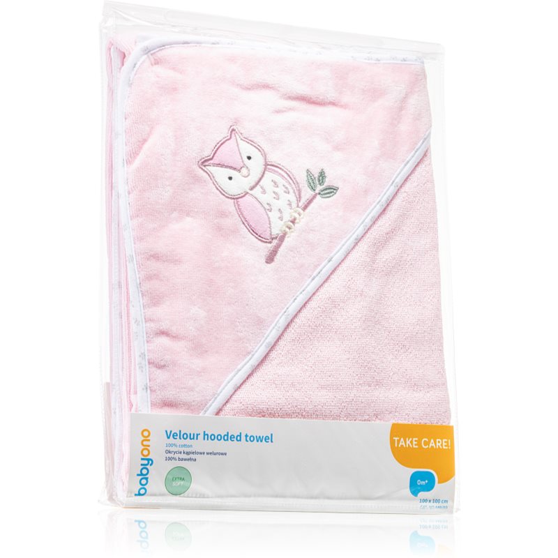 BabyOno Towel Velour osuška s kapucí Pink 100x100 cm