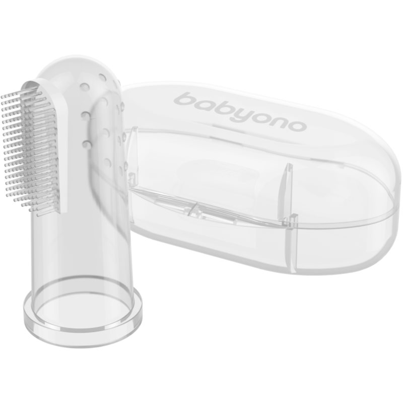 E-shop BabyOno Take Care First Toothbrush dětský zubní kartáček na prst s pouzdrem Transparent 1 ks