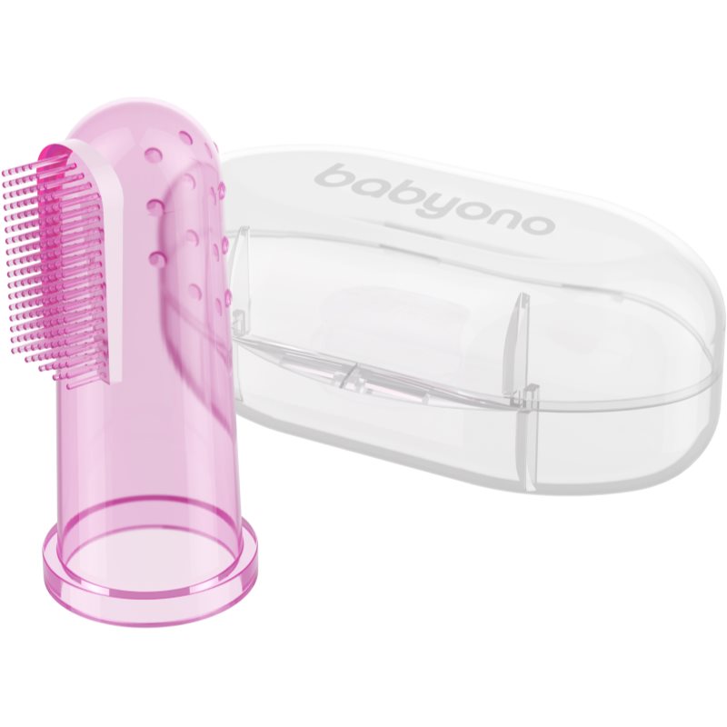 BabyOno Take Care First Toothbrush children's finger toothbrush with bag Pink 1 pc
