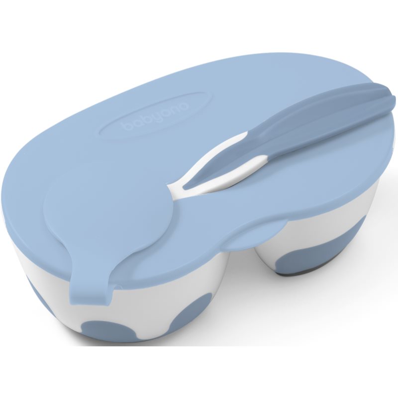 BabyOno Be Active Two-chamber Bowl with Spoon matuppsättning för spädbarn Blue unisex