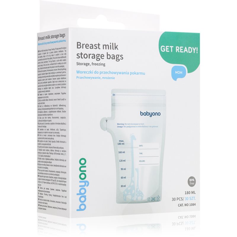 BabyOno Breast Milk Bag vrecúško na uchovanie materského mlieka 180 ml 30 ks