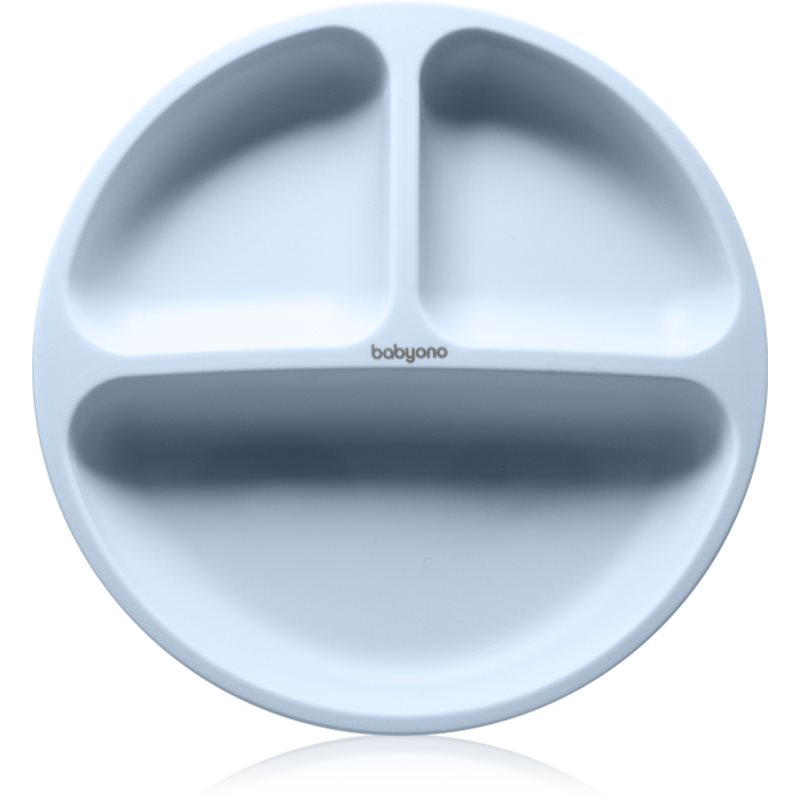 BabyOno Siilicone Plate 6m+ dělený talíř s přísavkou Blue 1 ks
