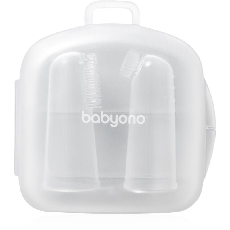 BabyOno Silicone Toothbrush dětský zubní kartáček na prst s pouzdrem 0m+ 2 ks