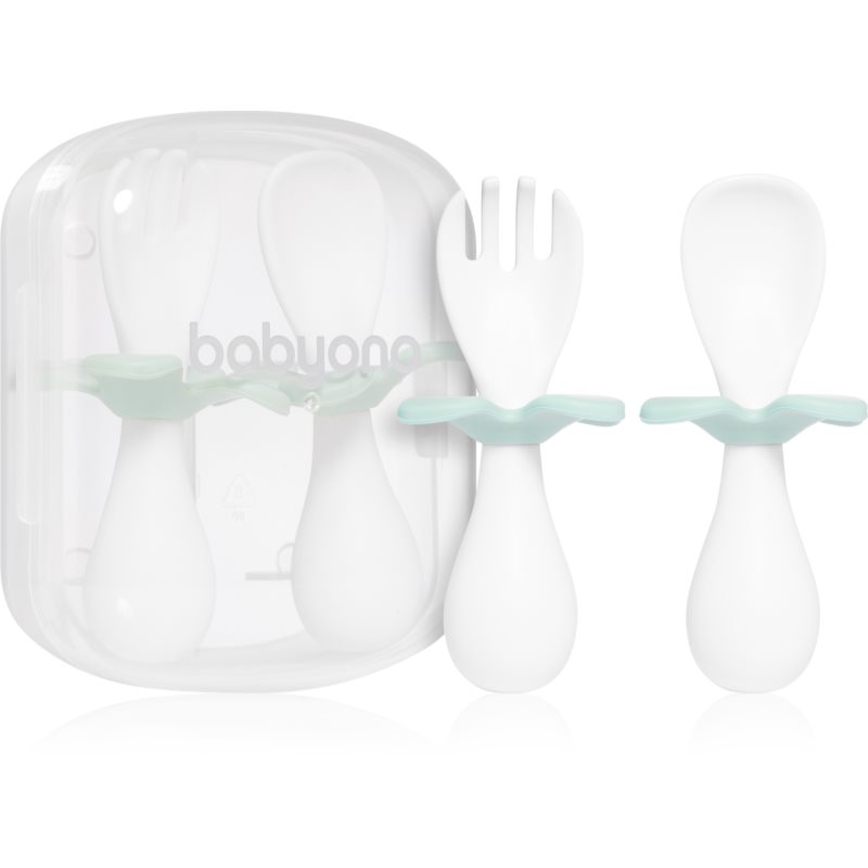 BabyOno Spoon and Fork 12m+ příbor s pouzdrem Mint 1 ks