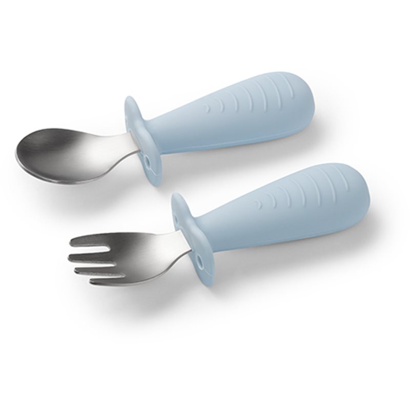 BabyOno Be Active Stainless Steel Spoon and Fork posate per bambini Blue 12m+ 2 pz