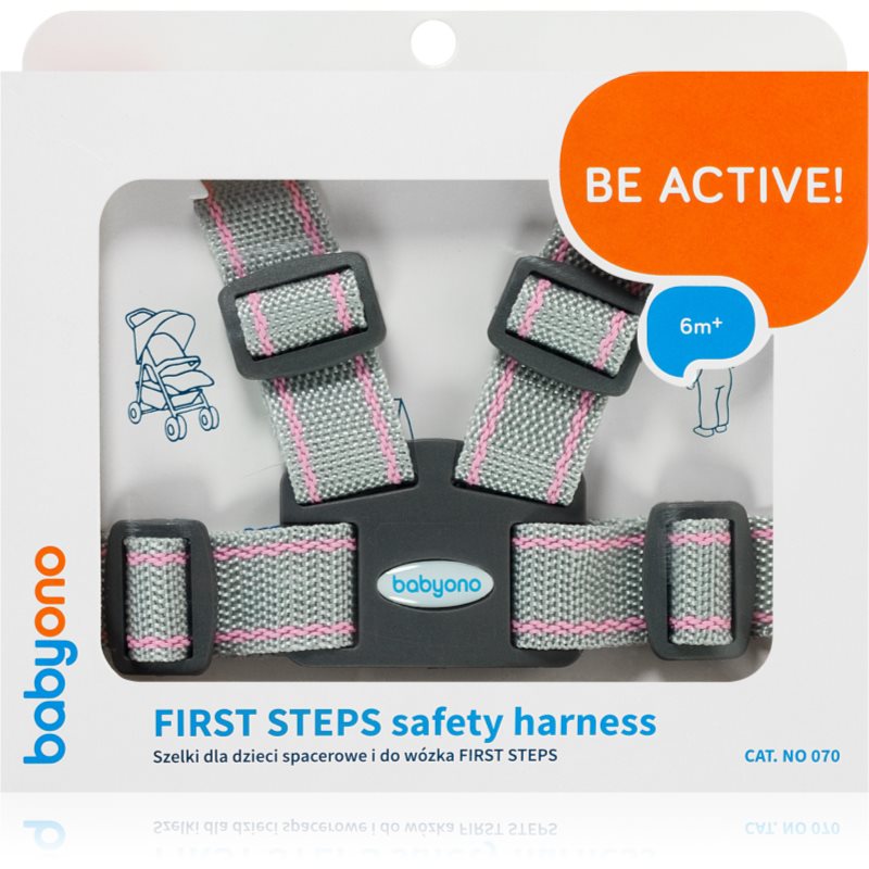 BabyOno BabyOno Be Active Safety Harness First Steps αξεσουάρ μαλλιών για παιδιά Grey/Pink 6 m+ 1 τμχ
