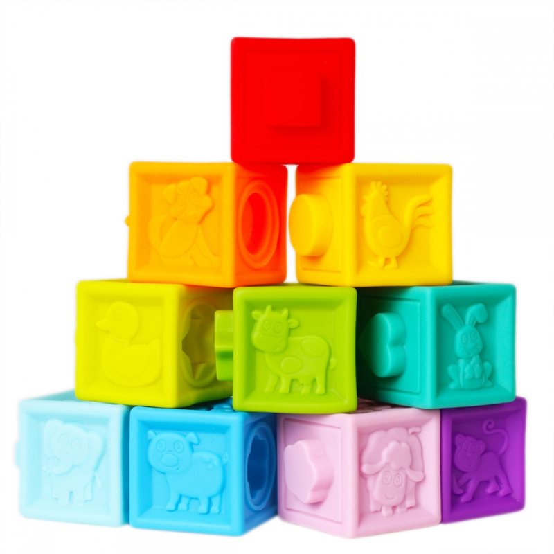 Bam-Bam Rubber Blocks měkké senzorické hrací kostky 6m+ Animals 10 ks