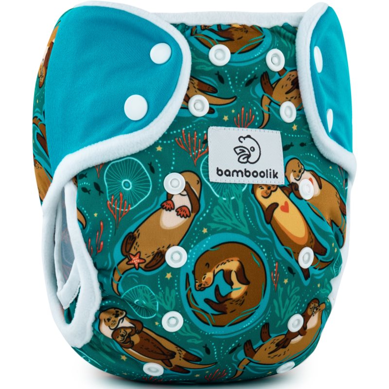 Bamboolik DUO Diaper Cover Washable Nappy Wraps With Press Studs Otters In Love + Turquoise