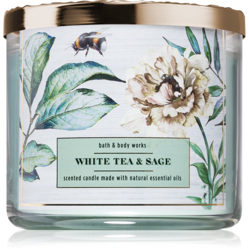 

Bath & Body Works White Tea & Sage aроматична свічка з есенціальними маслами