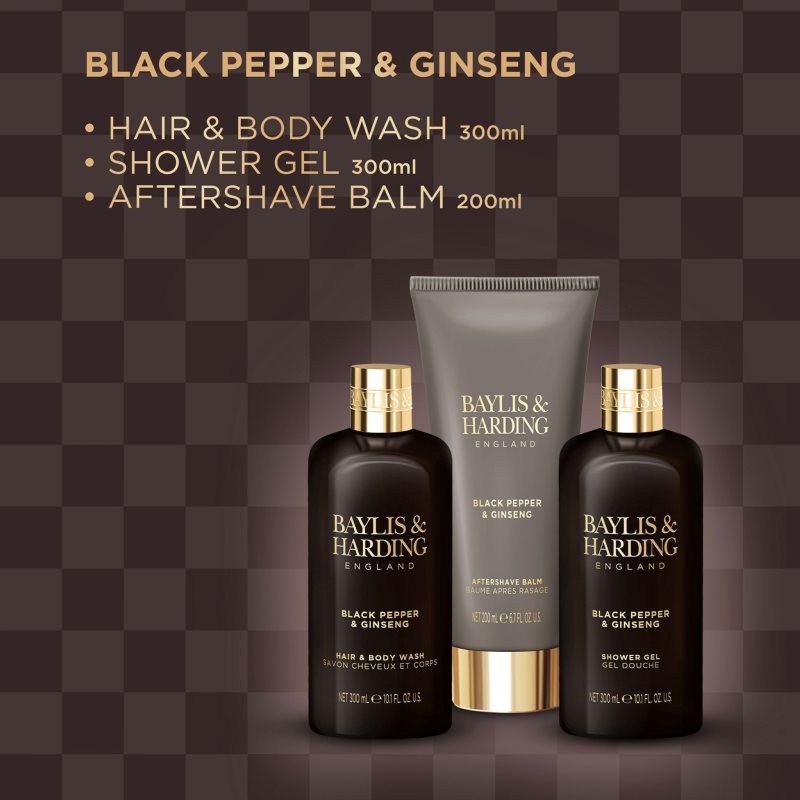 Baylis & Harding Black Pepper & Ginseng Gift Set For Face, Body And Hair For Men